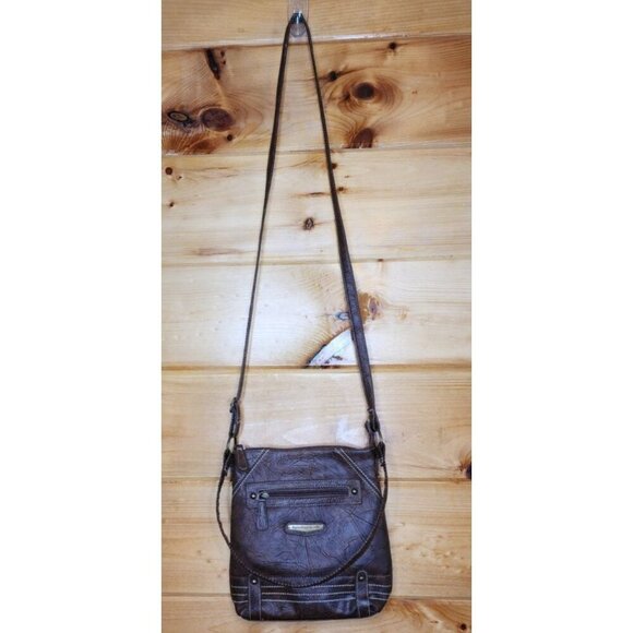 Stone Mountain Crossbody Brown Purse Removable Strap 5 Zip Slip Pockets - Picture 2 of 15